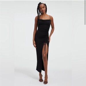 Good American Slinky Jersey Midi Dress w/Leg Slit